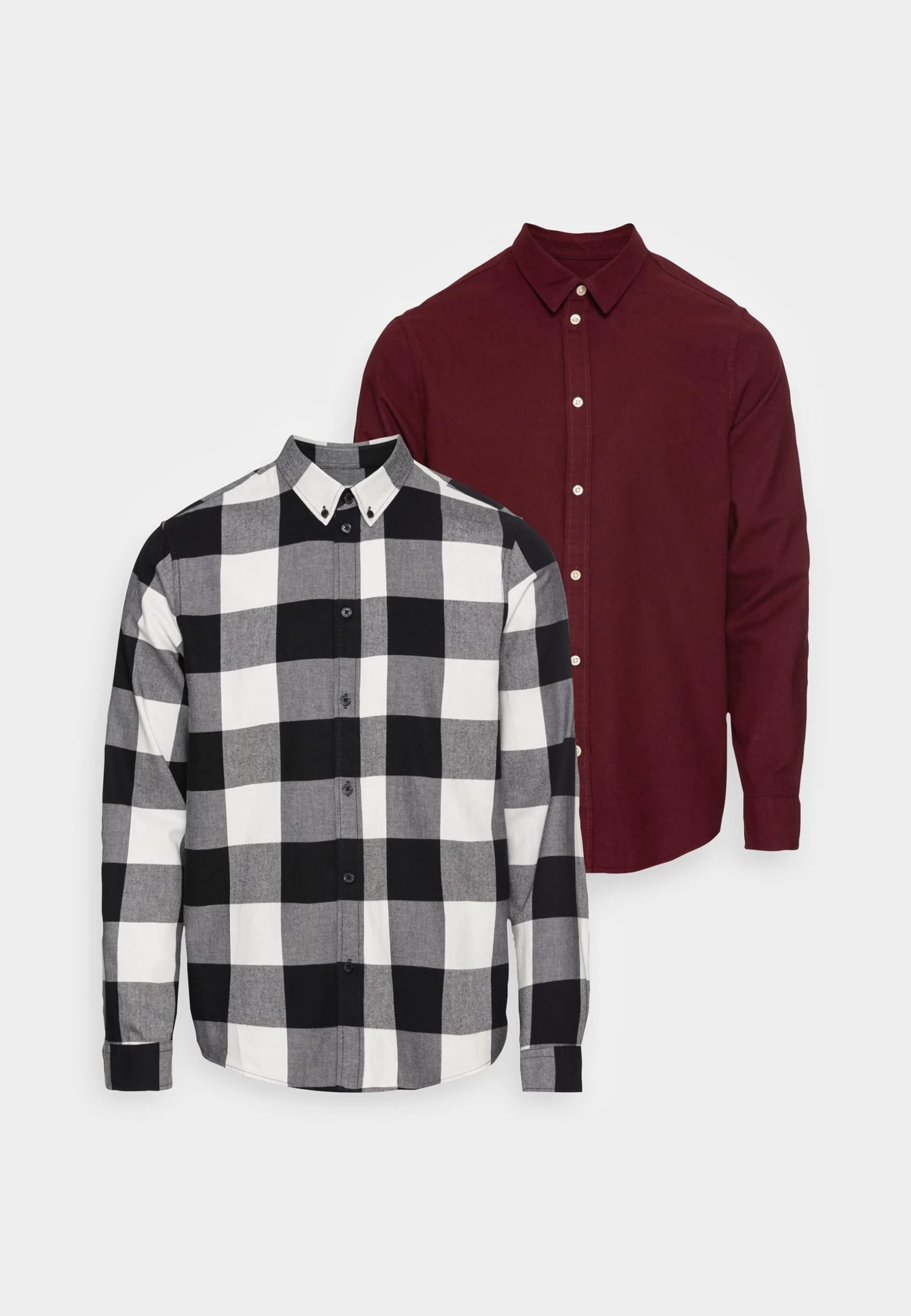 Pier One 2 Pack - Shirt - Bordeaux/Black/White 3 Pier One 2 Pack - Shirt - Bordeaux/Black/White