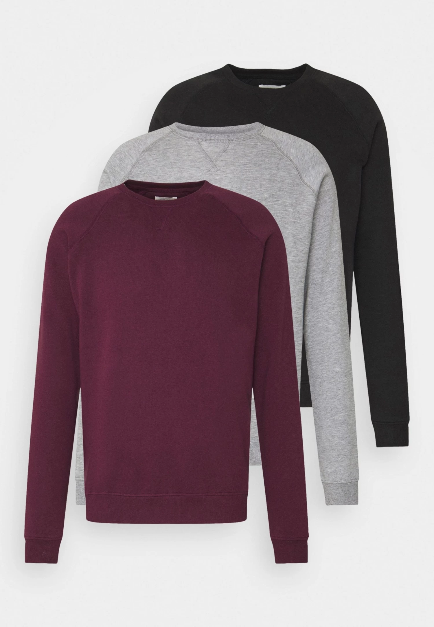 Pier One 3 Pack - Sweatshirt - Bordeaux/Black/Grey 3 Pier One 3 Pack - Sweatshirt - Bordeaux/Black/Grey