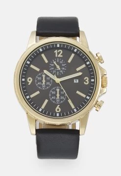 Pier One Unisex - Chronograph Watch - Black/Gold-Coloured