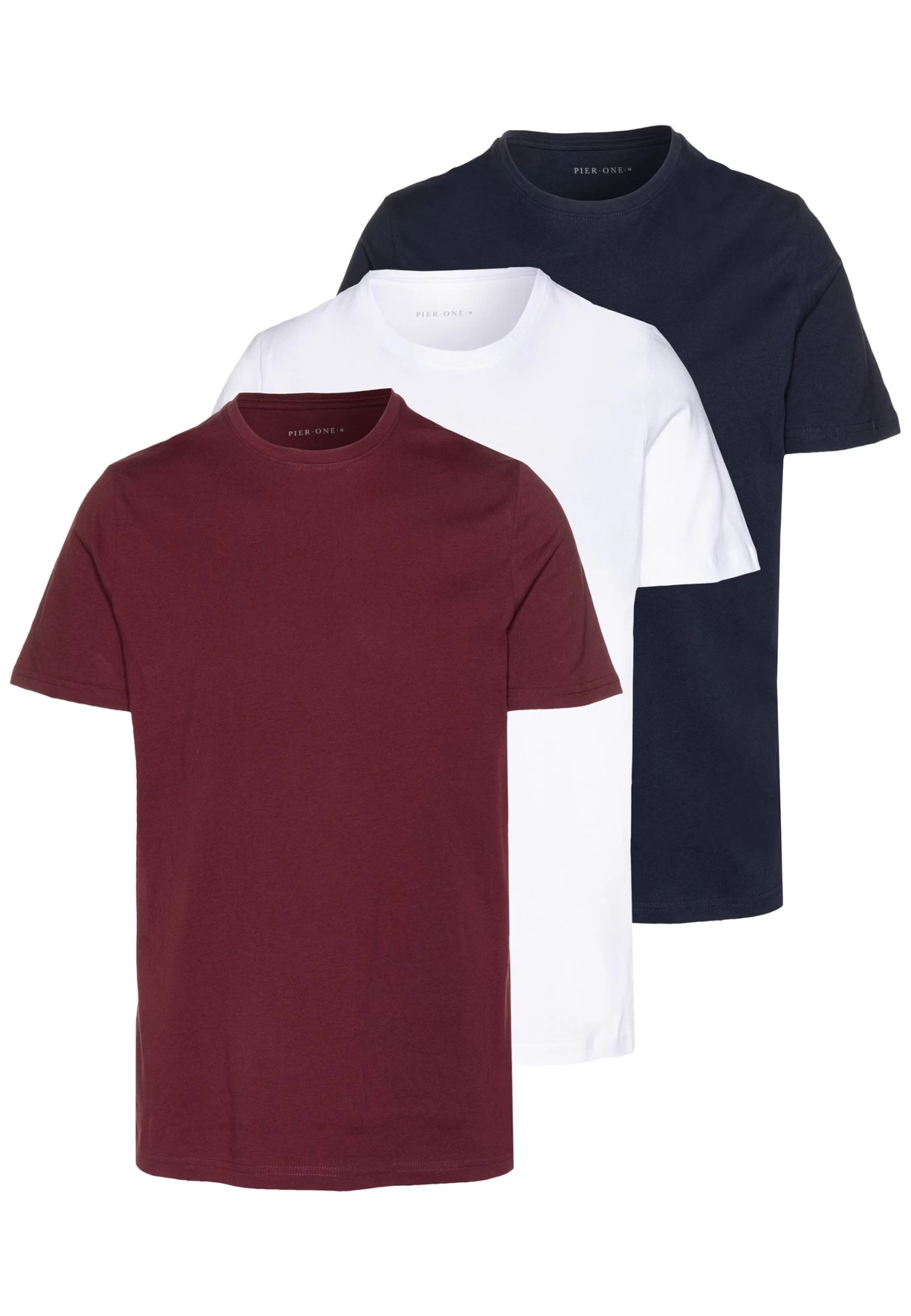 Pier One 3 Pack - Basic T-Shirt - White/Dark Blue/Red 3 Pier One 3 Pack - Basic T-Shirt - White/Dark Blue/Red