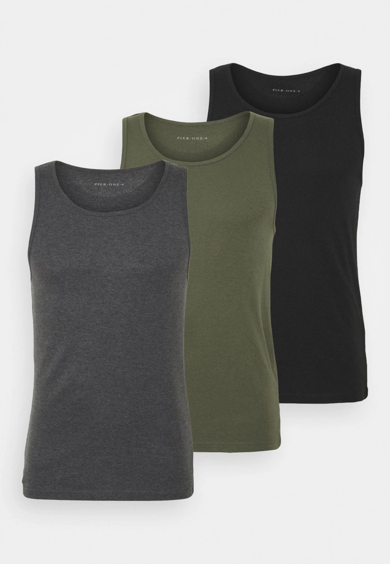 Pier One 3 Pack - Undershirt - Black/Khaki/Mottled Dark Grey 3 Pier One 3 Pack - Undershirt - Black/Khaki/Mottled Dark Grey